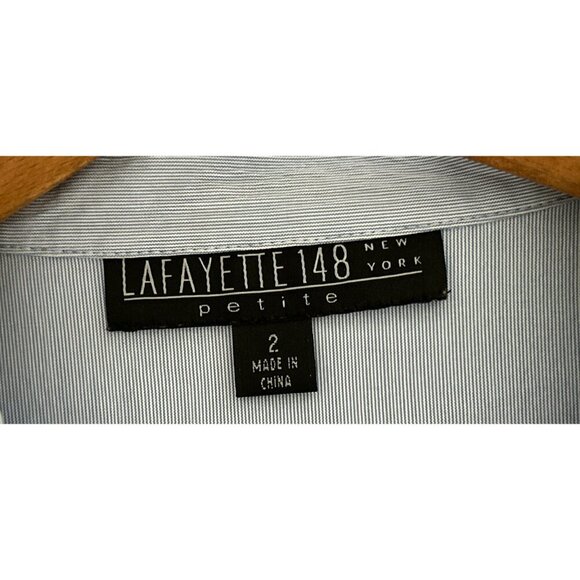 Lafayette 148 New York Petite Blue Pinstripe Collared Button-Front Blouse Size 2 - Picture 4 of 8